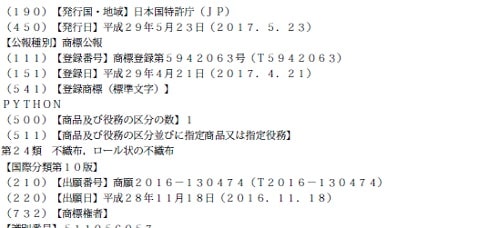 不織布の分野での登録