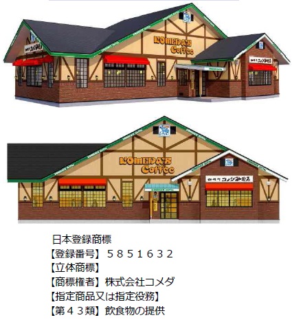 コメダ珈琲店の店舗外観の立体商標登録